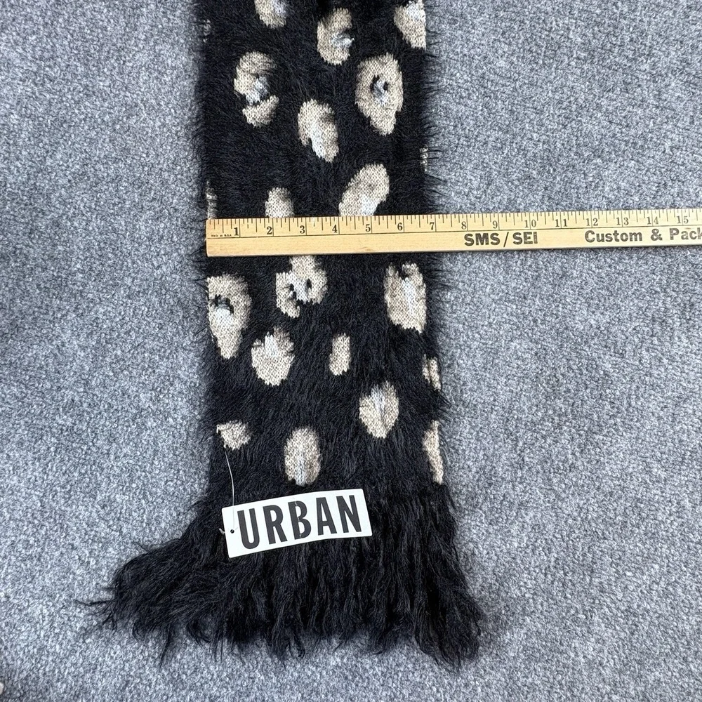 Urban Scarf Black Leopard Print Eyelash Knit Fringe Soft Cozy NWT Boho Y2K Glam